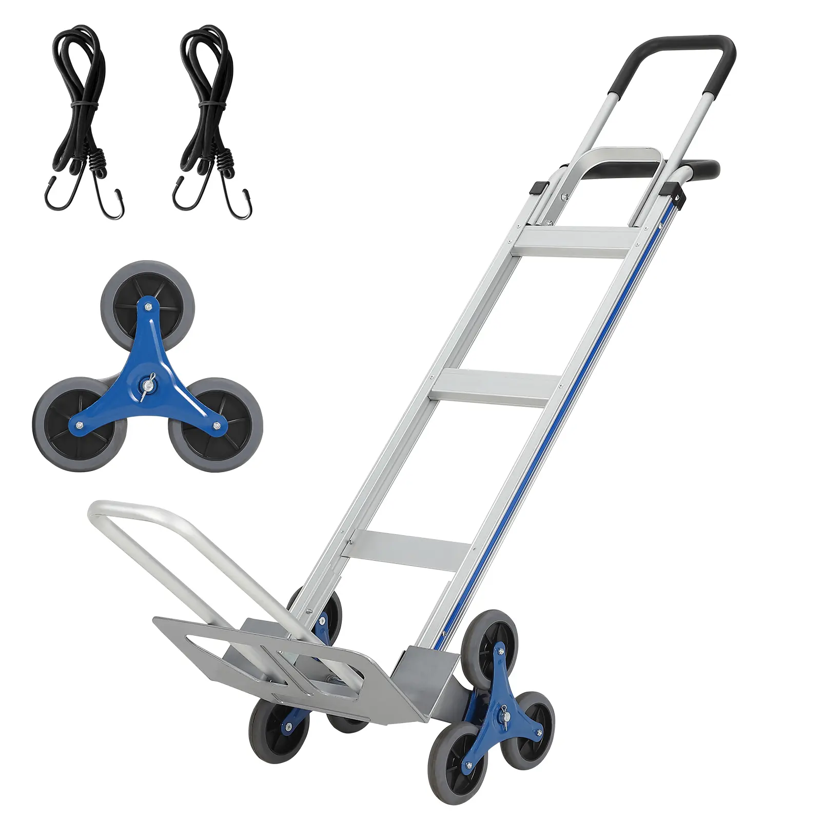 Aluminum Hand Truck Dolly Cart,600 LBS Capacity,Heavy Duty Dolly with Extendable Base Plate,10" Pneumatic Tire & 2 Elastic Cords,Platform Hand Cart for Transport & Moving in Warehouse, Supermarket