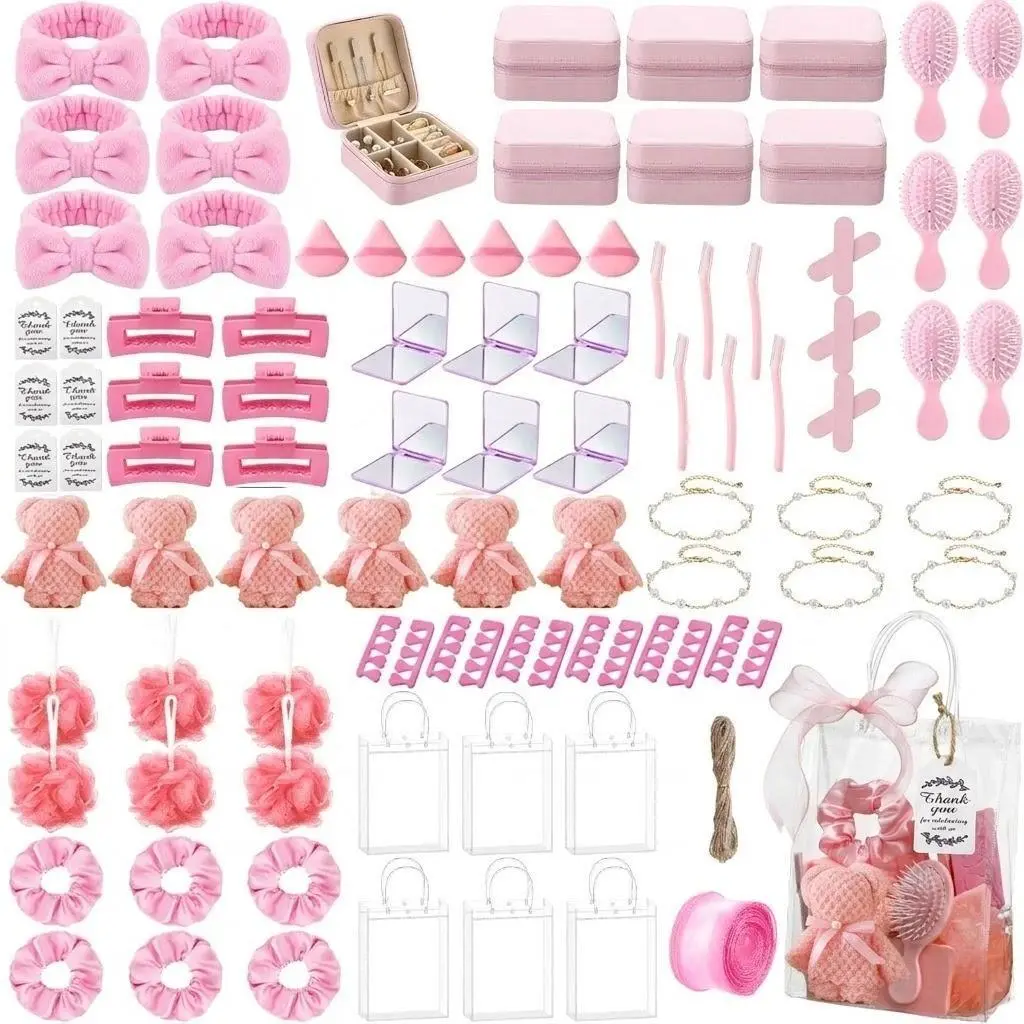 92 Pcs Baby Shower Prizes for Game Party Winners Baby Shower Favors Gifts Includes Hair & Beauty Accessories Jewelry Box with Gift Bag for Gender Revealed Wedding Bridal Party Favors Pink Party