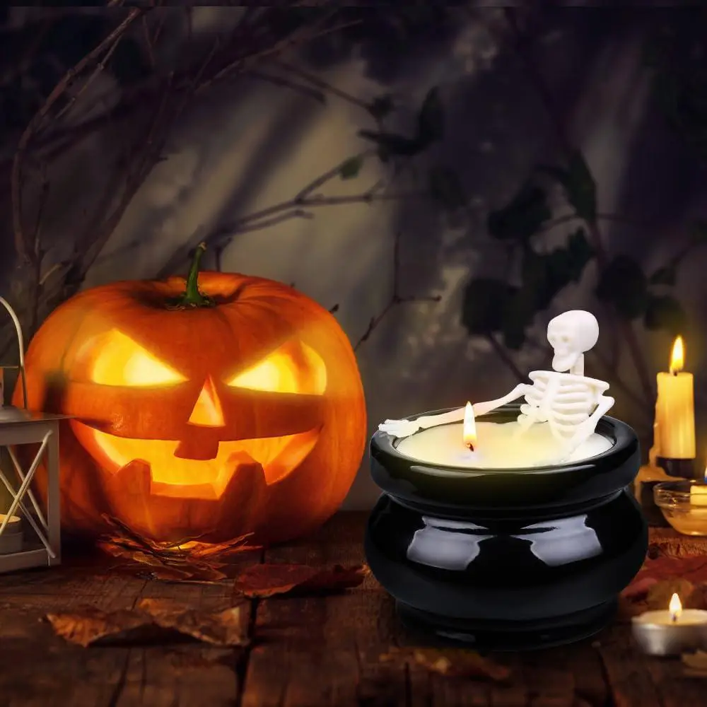 Cauldron Skeleton Scented Candle, Gothic Halloween Soy Wax Candle, Spooky Witch Pot Aroma Candle, Halloween Party Decor Gift