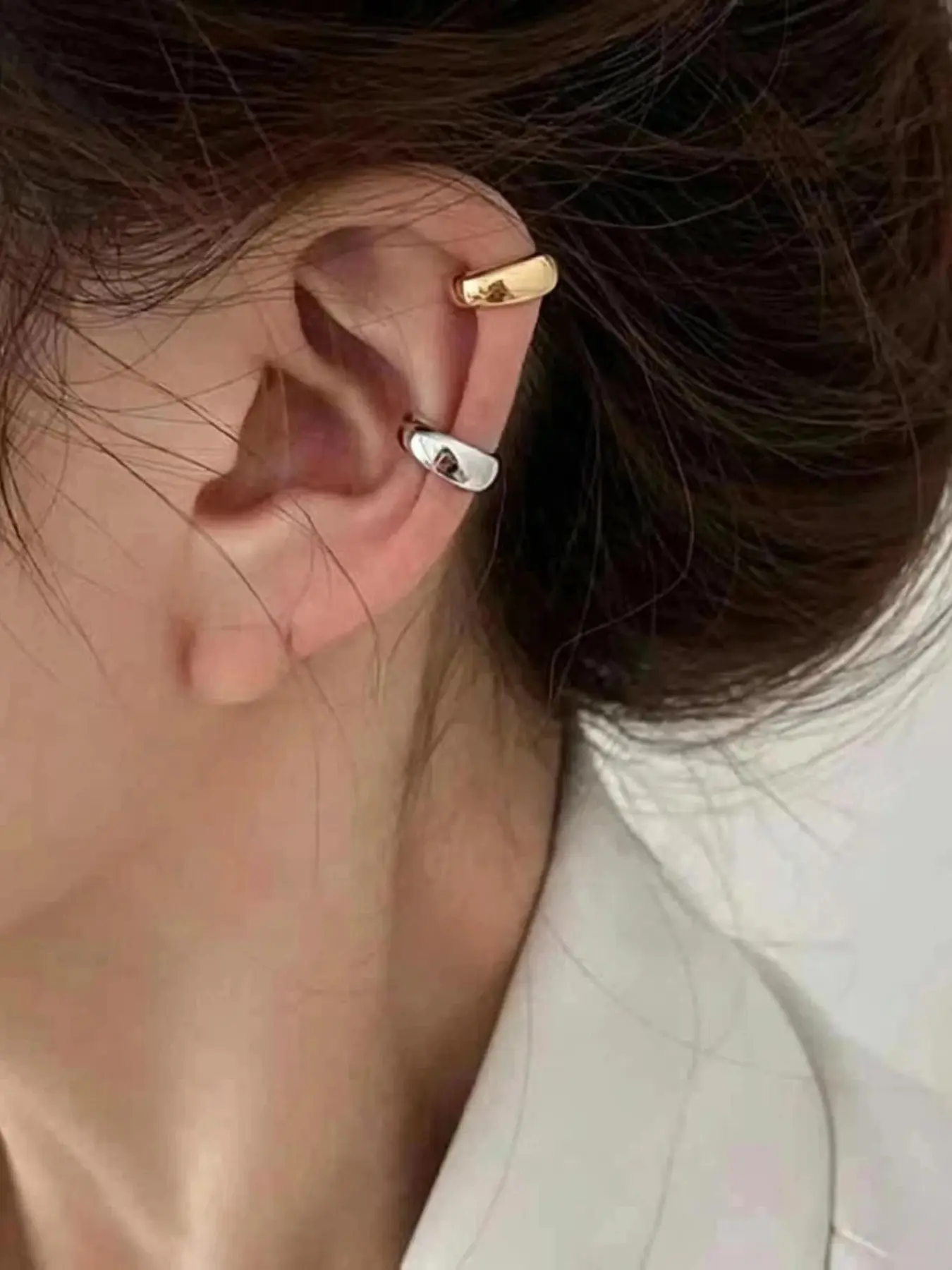 2Pcs Minimalist Smooth Ear Cuffs Non Piercing Elegant Earrings,  Couple Matching Design, Perfect Gift for Boyfriend Versatile Jewelry for Daily Commute, Vacation and Party Occasions