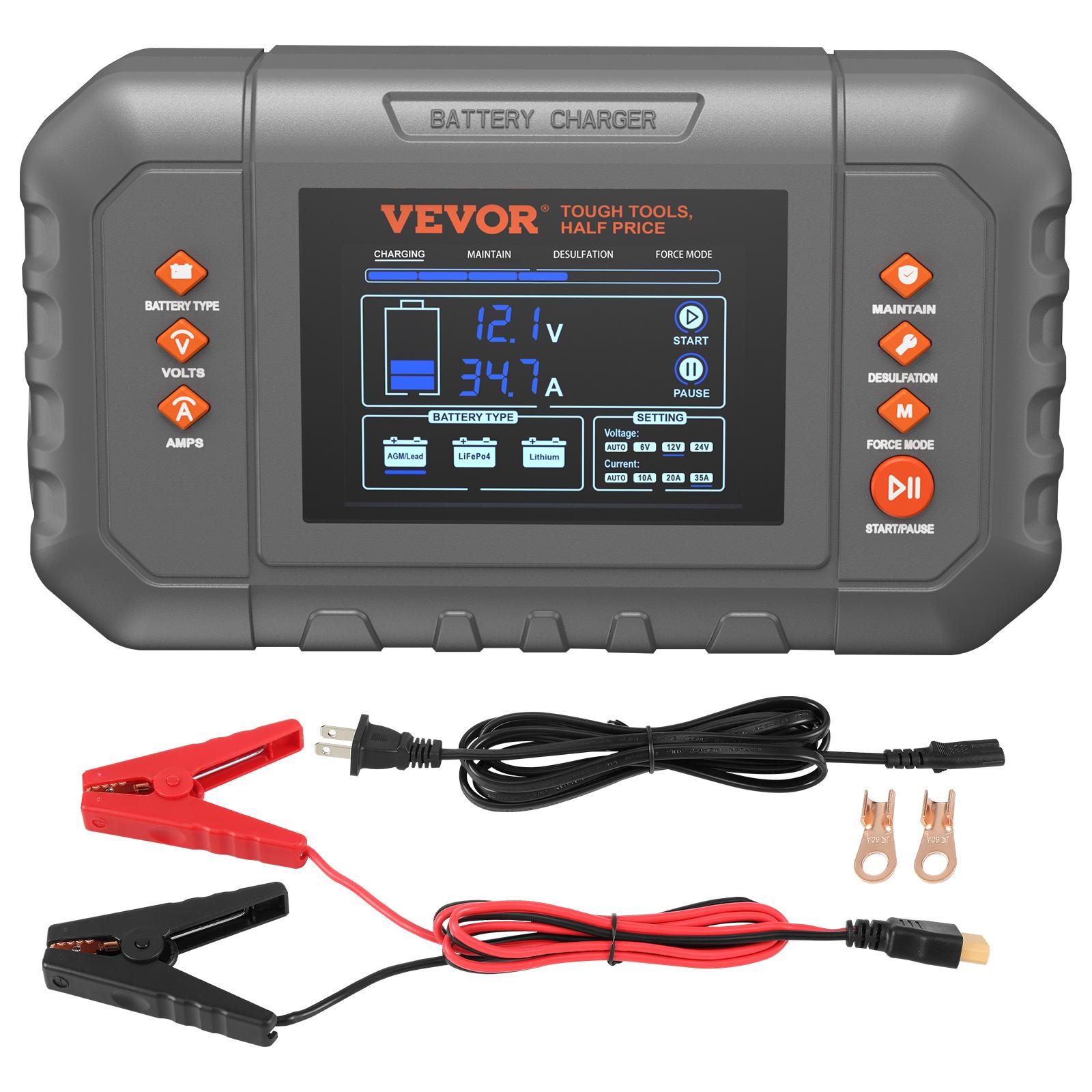 Smart Battery Charger, 35-Amp, Lithium LiFePO4 Lead-Acid (AGM/Gel/SLA) Car Battery Charger with LCD, Trickle Charger Maintainer Desulfator for Boat Motorcycle Lawn Mower Deep Cycle Smart Battery Charger, 35-Amp, Lithium LiFePO4 Lead-Acid (AGM/Gel/SLA) Car Battery Charger with LCD, Trickle Charger Maintainer Desulfator for Boat Motorcycle Lawn Mower Deep Cycle