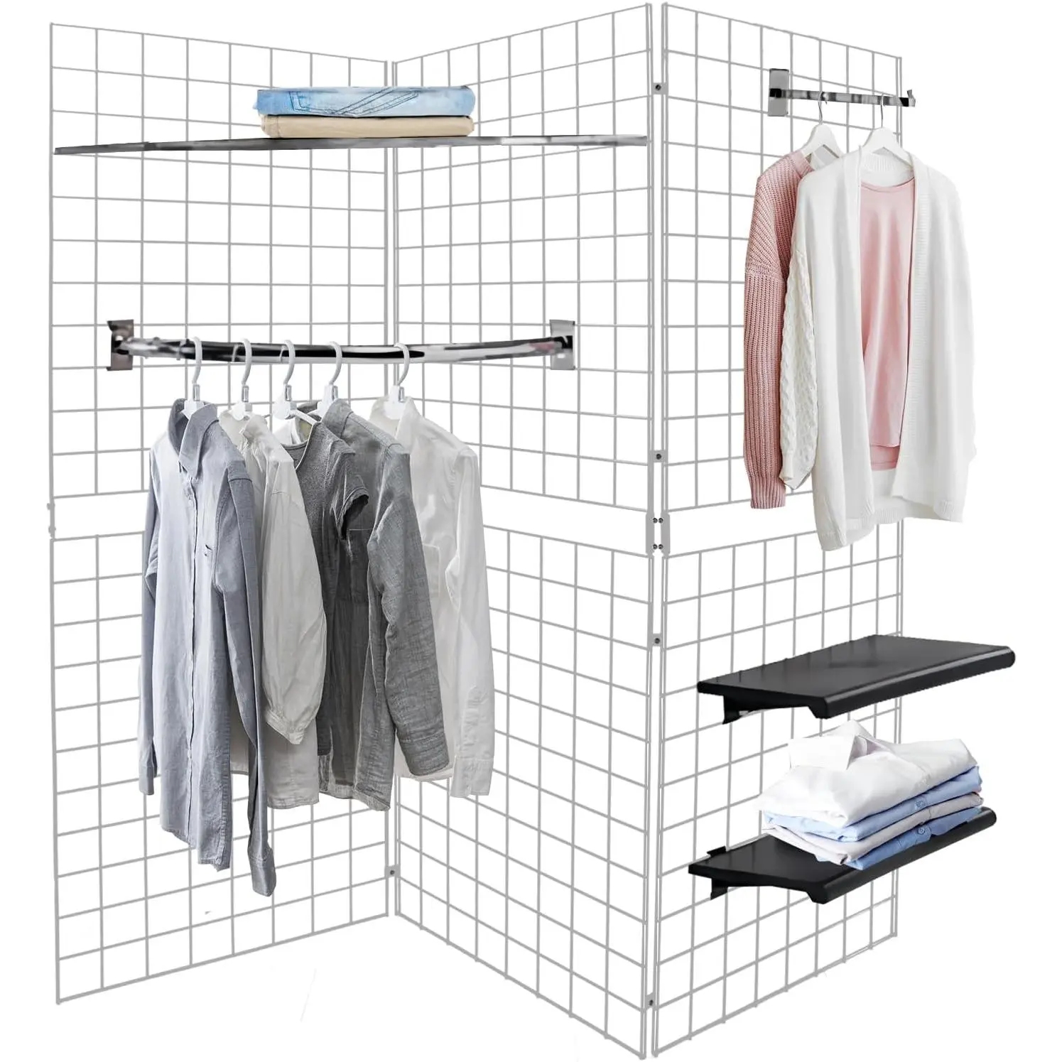 Heavy Duty Portable Gridwall Display Panels – 3 × 2' × 6' Black Metal Wall & Freestanding Display for Retail, Trade Shows, Art Studios, Garage &  Organization, White Finish