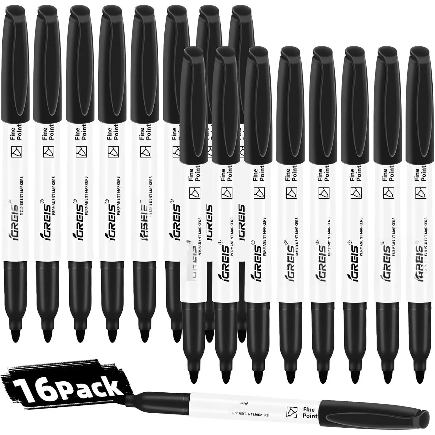 Fine Point Permanent Markers, 16-Count Pack with Quick-Dry Ink, Fade-Resistant, No Smudge, Multi-Surface for Plastic, Glass, Metal, Paper, School/Office Use, Black