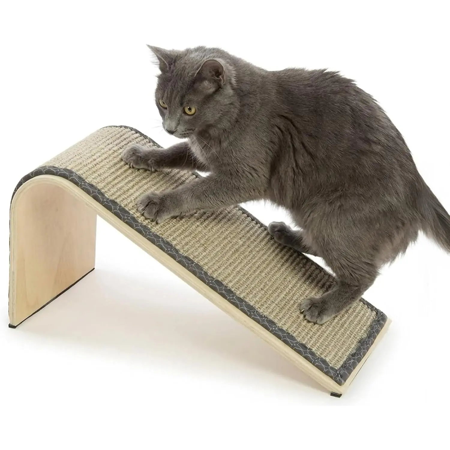 Sisal Angle Ramp Cat Scratcher, Natural Woven Sisal Surface & Stable Wooden Structure with Organic Catnip