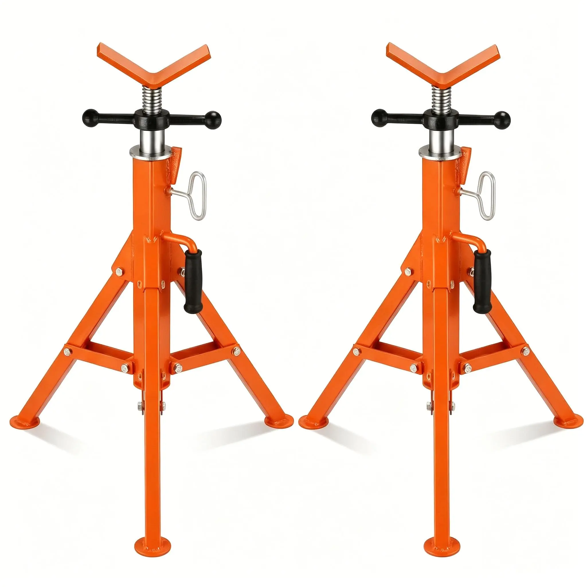 Garvee 2-Pack Heavy-Duty Folding V-Head Pipe Jack Stands, 2500 LBS Load Capacity, 28–52 Inch Adjustable Height, Carbon Steel Tripod Base Supports 1/8–12 Inch Pipe, Black Pipe Support Stands for Welding, Plumbing & Metal Fabrication