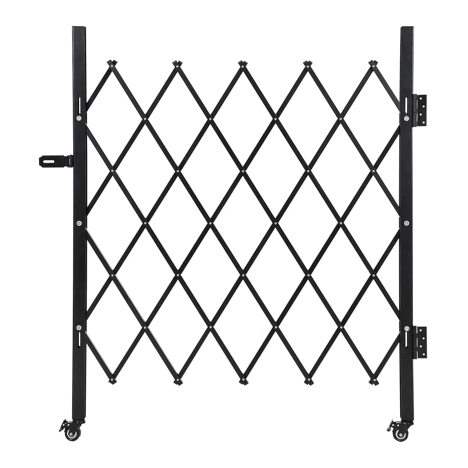 Single Expandable Folding Security Gate with Lockable Casters, Steel Accordion and Scissor Design for Entryways, Driveways, Warehouses, and Industrial Safety Barriers