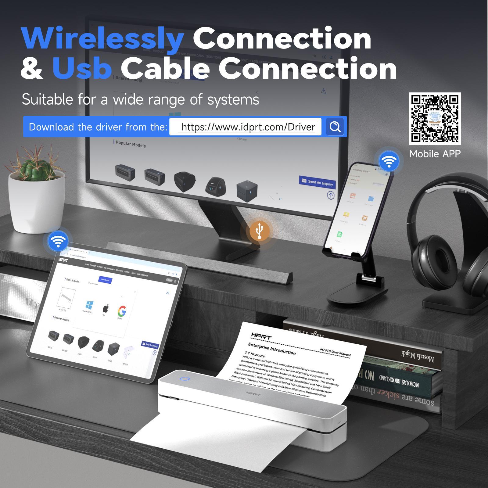 Portable Wireless Thermal Printer, Multipurpose Bluetooth-compatible Printer, USB Charging Mobile Home Printer for iOS, Android, Laptop, Portable Thermal Printers #GLOBAL PICKS