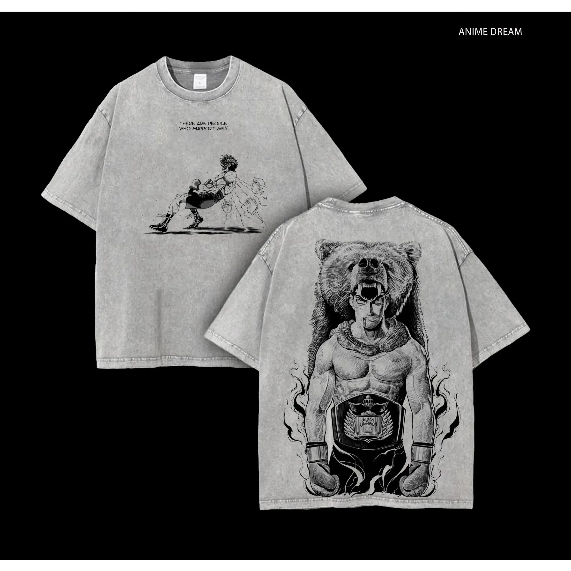 Men's Hajime no Ippo Anime Shortleeve T-shirt, Classic 230gsm Heavyweight Premium Cotton Oversized Vintage Washed Graphic Tee, Takamura Mamoru Print, Round Neck, Relaxed Cut, Cold Machine Wash, Sizes S-5XL (3XL,4XL Included)