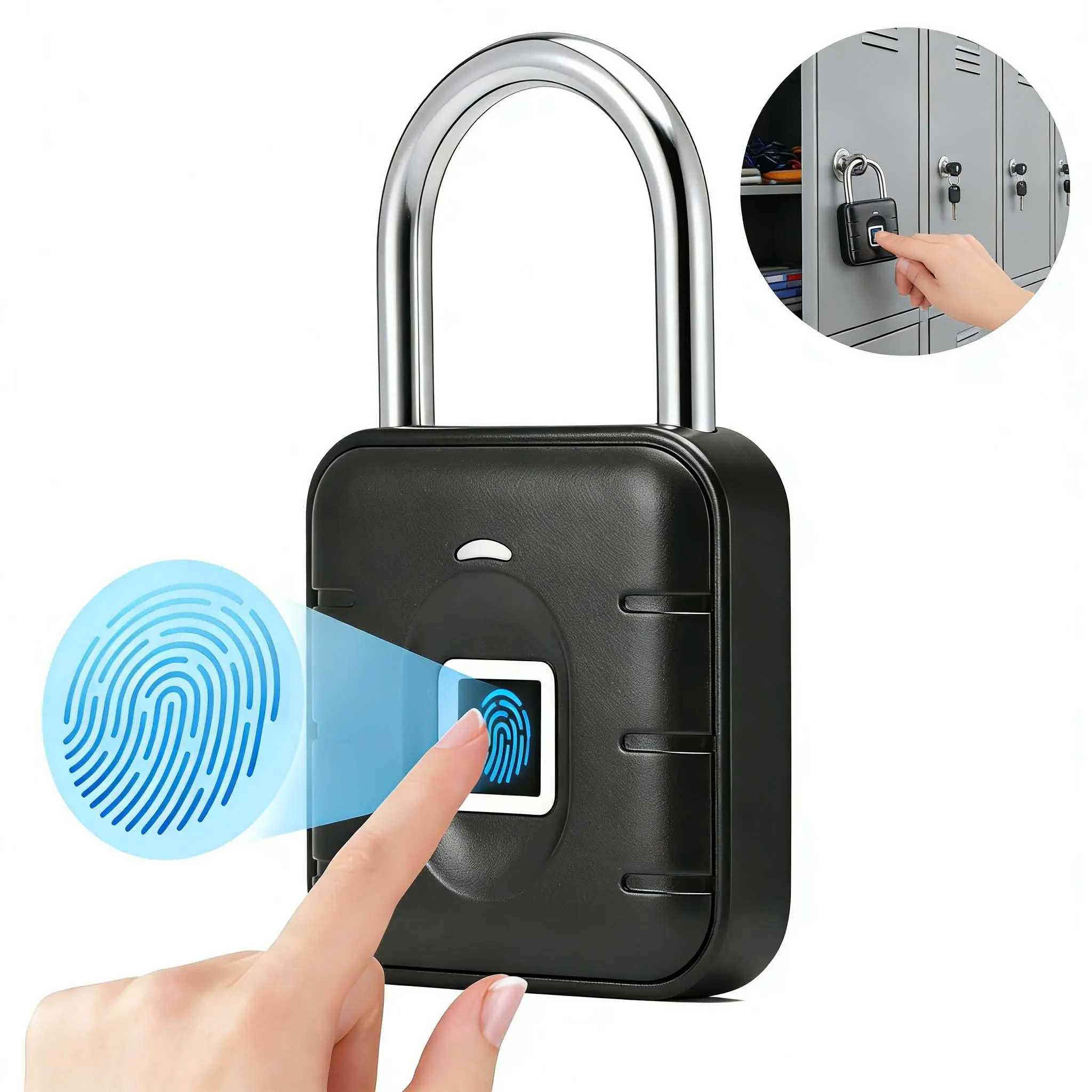 Smart Fingerprint Padlock - Biometric Digital Door Lock, IP67 Waterproof Heavy Duty Fast Access Travel Lock, 1-Fingerprint Capacity for Suitcases, Lockers, Biometric Door Lock, Digital Lock