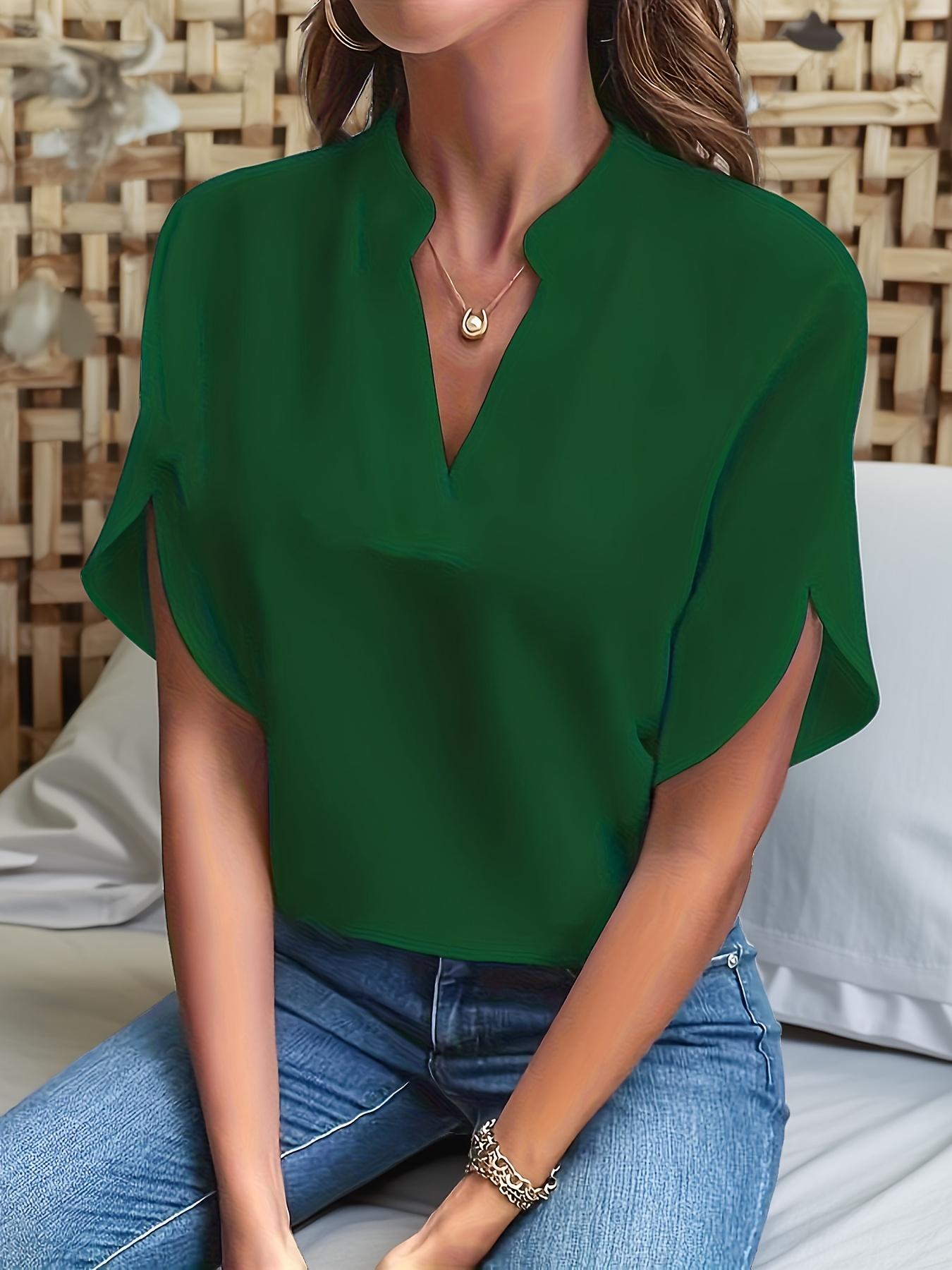 Women's Summer Casual Solid-color V-neck Loose-fitting Shirt - Elegant And Formal Blouse For Women