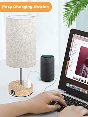 Black Touch Control Table Lamp Set of 2, with 2 USB Charging Ports&AC Outlet, 3-Way Dimmable Bedside Nightstand Lamps with Fabric Lampshade Modern Mood Lighting for Reading, Bedroom, Living Room, A19 LED Bulbs Included