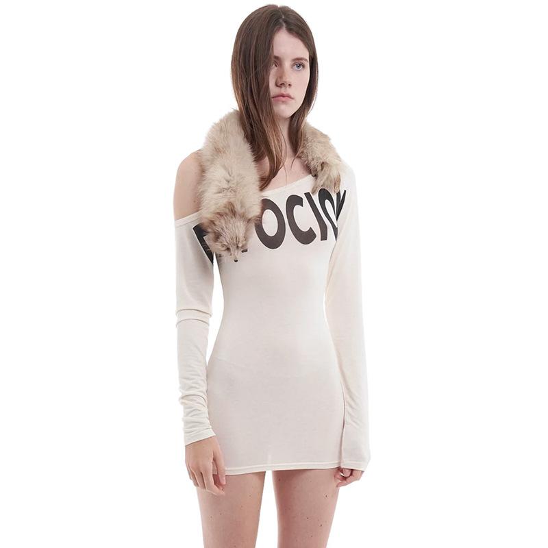 Women's Streetwear One Shoulder Long Sleeve Bodycon Dress - Letter Print Asymmetrical Mini Dress, Y2K Sexy Tight Clubwear track dress
