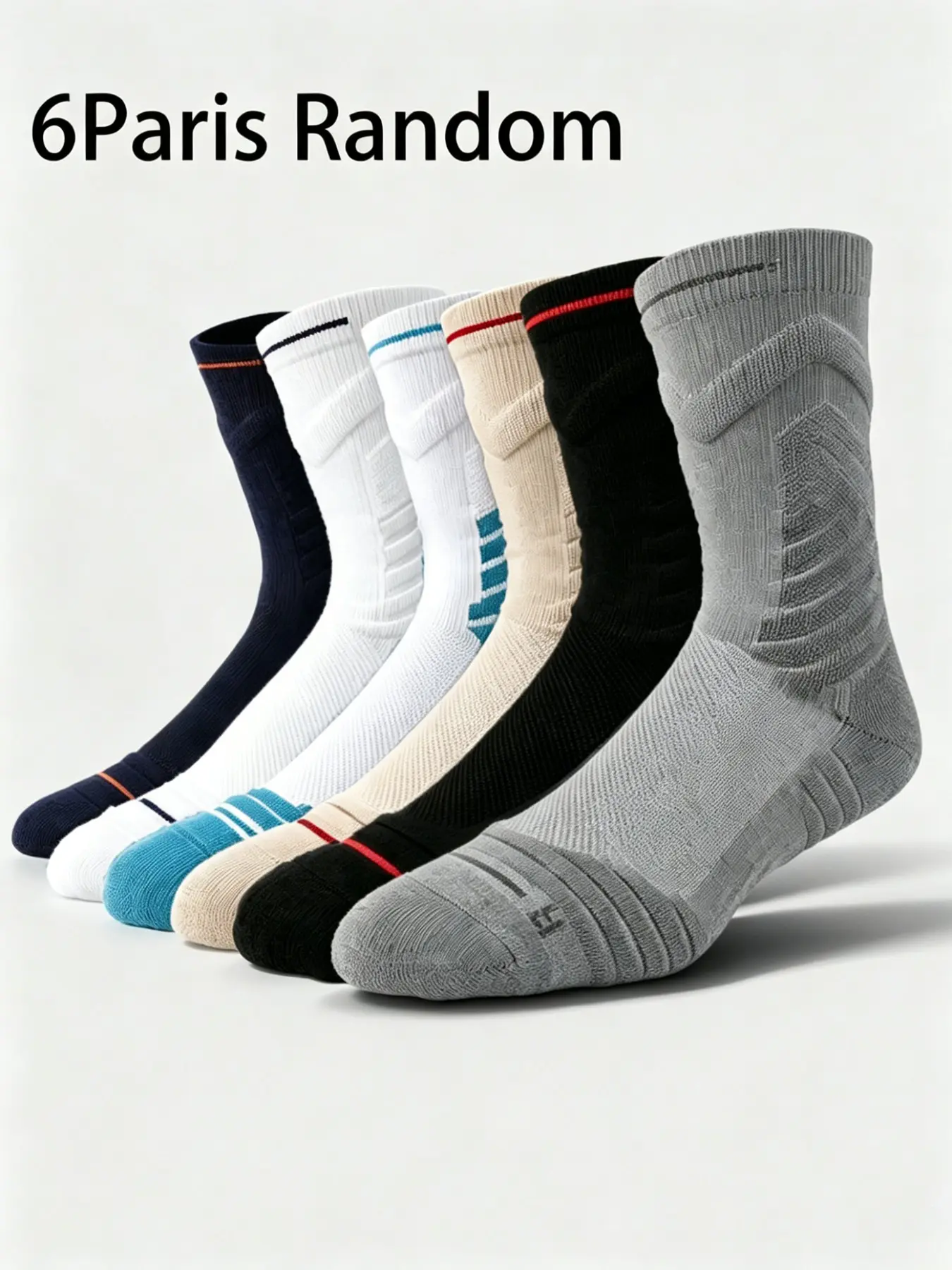 6 Pairs Random Striped Performance Crew Socks, Color Block Stripe Sporty Mid Calf Socks, Mesh Breathable Arch Support Cushioned Shock Absorb Athletic Socks for Men Running Basketball Hiking Gym Outdoor Workout, Sports Socks