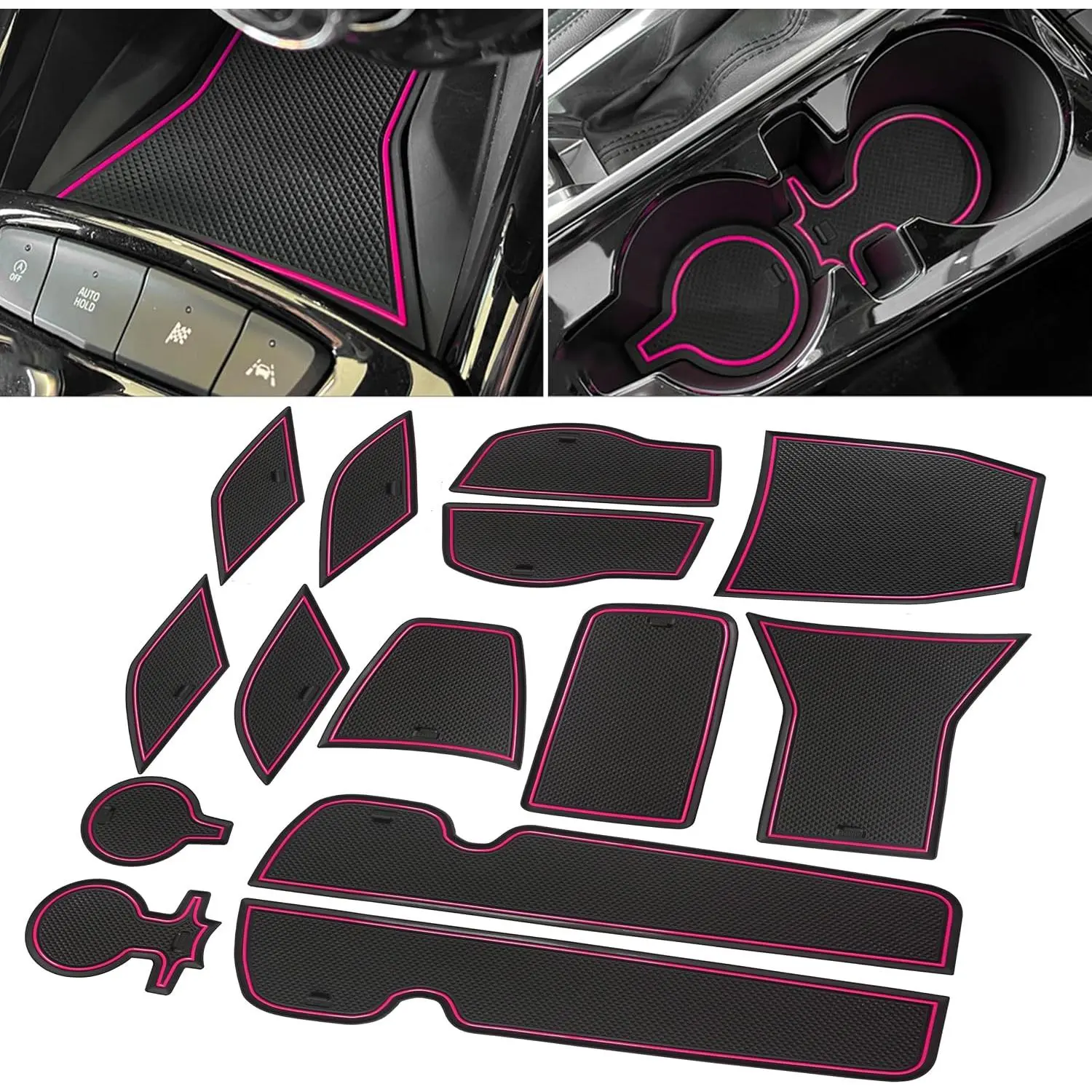 for Chevy Trax Accessories 2024 2025 2026 Cup Holder Insert Door Slot Mat Center Console Liner Pad for Trax LS 1RS LT 2RS ACTIV Non-Slip Anti Dust Premium Interior 14-PC (Pink Trim), Rubber Print