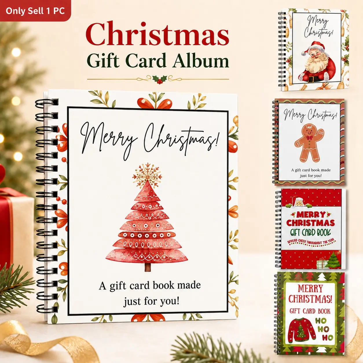 1 PC DIY Spiral-Bound Christmas Gift Card Album With Surprise Pages, Festive Paper Card Keeper Notebook, Cute Holiday Paper Notebook, Card Storage Keeper And Gift Planner For Students, Teachers, Friends And Family