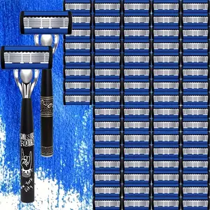 Men's 6-Blade Shaving Set, 2 Premium Handles, 72 Replacement Blades, Smooth Shave, Ergonomic Non-Slip Handle, Durable Sharp Blades, Travel Friendly, Gift