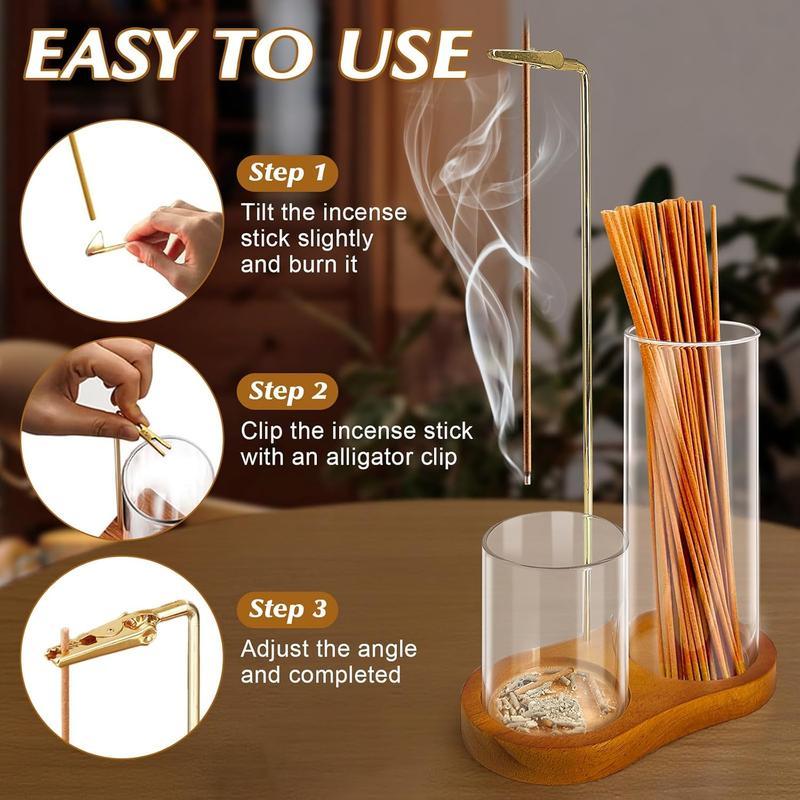 2-in-1 Incense & Candle Holder with Wooden Base and Removable Glass Ash Collector, Romantic Home Decor for Valentine’s Day, Perfect Aromatherapy Ornament for Living Room Bedroom