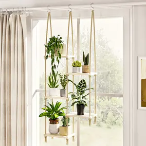 BF Boho Window Plant Shelf, a Suspended Wooden Plant Holder Designed for Window Sills - an Indoor Wall-Mounted Shelf Ideal for Plants, Enhancing Living Rooms And Garden Aesthetics