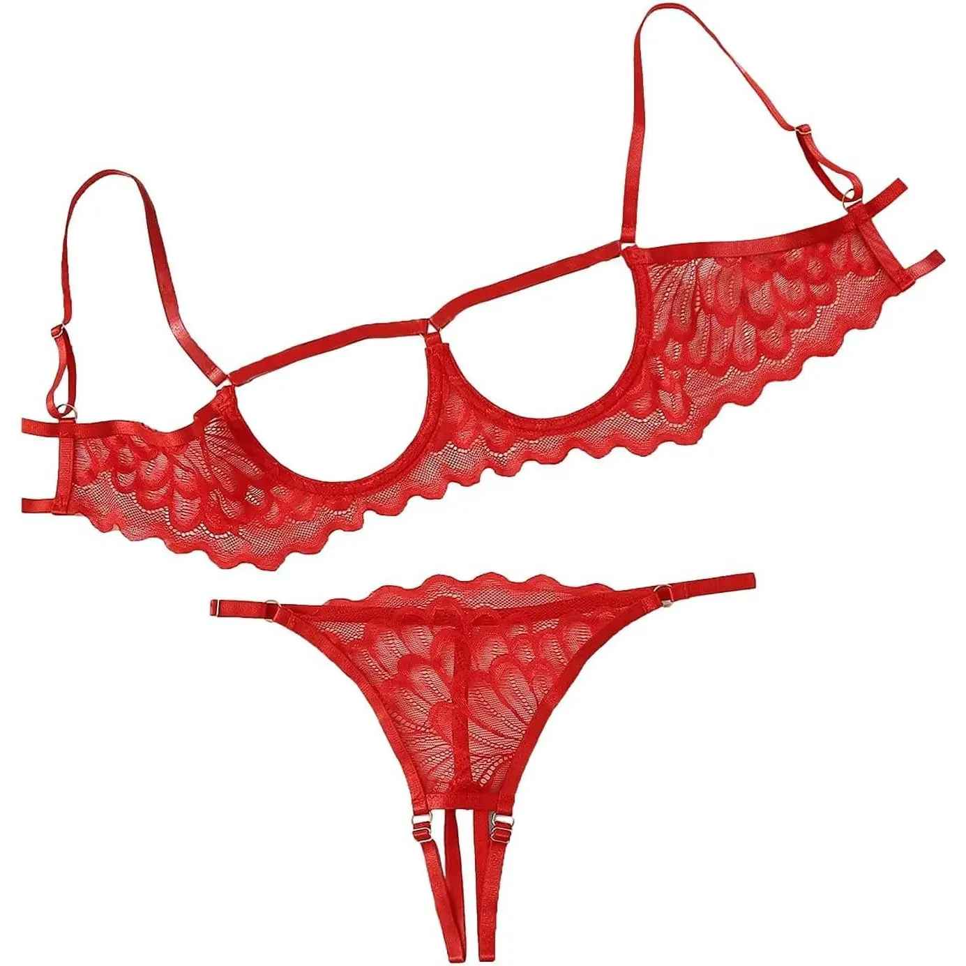 Sexy Underwire Floral Lace Sheer Lingerie Set for Women See Through Bra and Panty 2 Piece