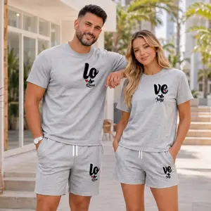 Matching Couple Love King Queen Short Sets, Graphic Tee and Shorts Two Piece Outfit, Casual Summer Matching Set for Couples, Vacation, Streetwear, Daily Style