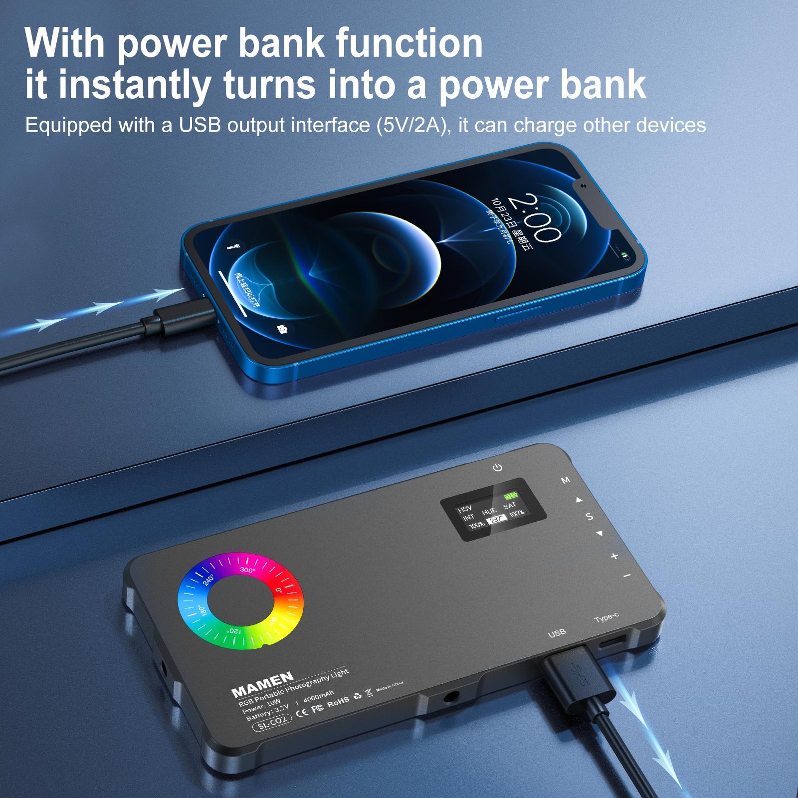 RGB Video Light, Portable LED Camera Light Panel, 0-360 Full Color LED Light, Rechargeable DSLR Lighting for Vlogging, Photography, Video Conference, Smartphone, Photographic Fill Light