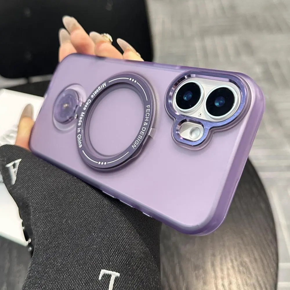 Luxury 360°Rotation Stand Phone Case For iPhone 11 12 13 14 15 16 Pro Max Metal Ring Magnetic Folding Holder Matte Frosted Cover