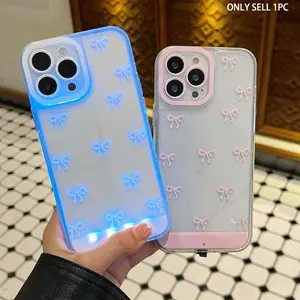 Vibrant LED Bowknot Cellphone Case, Compatible with iPhone 11/12/13/14/15/16/17 Pro/Pro Max/Plus, Stylish Protective Cover with Protection, Unique Design for Daily Use Accessories, Smartphone Casing