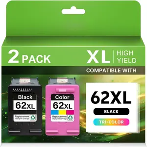 62XL Ink  Black and Color Combo Pack Compatible  for  Ink 62XL HP62 HP62XL Work with Envy 7640 5540 5640 5660 7645 OfficeJet 200 250 5740 5741 8040 (1 Black, 1 Tri-Color)
