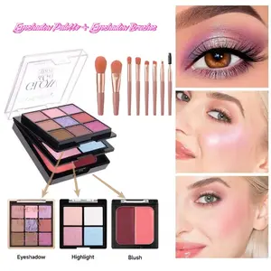 Multi-use 9 Shades Eyeshadow Set with Makeup Brushes, 3-in-1 Eyeshadow Highlighter Blush, Matte & Shimmer Texture, Long-lasting, Perfect Birthday Gift