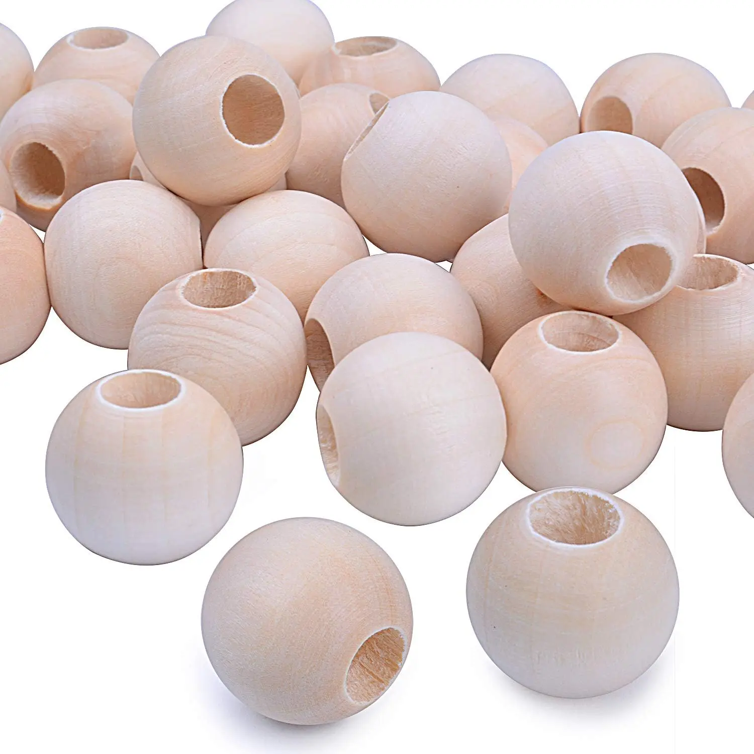 50 count Wooden Beads,  Round  Loose Beads  Spacer 25mm x Diameter 3/8" Hole