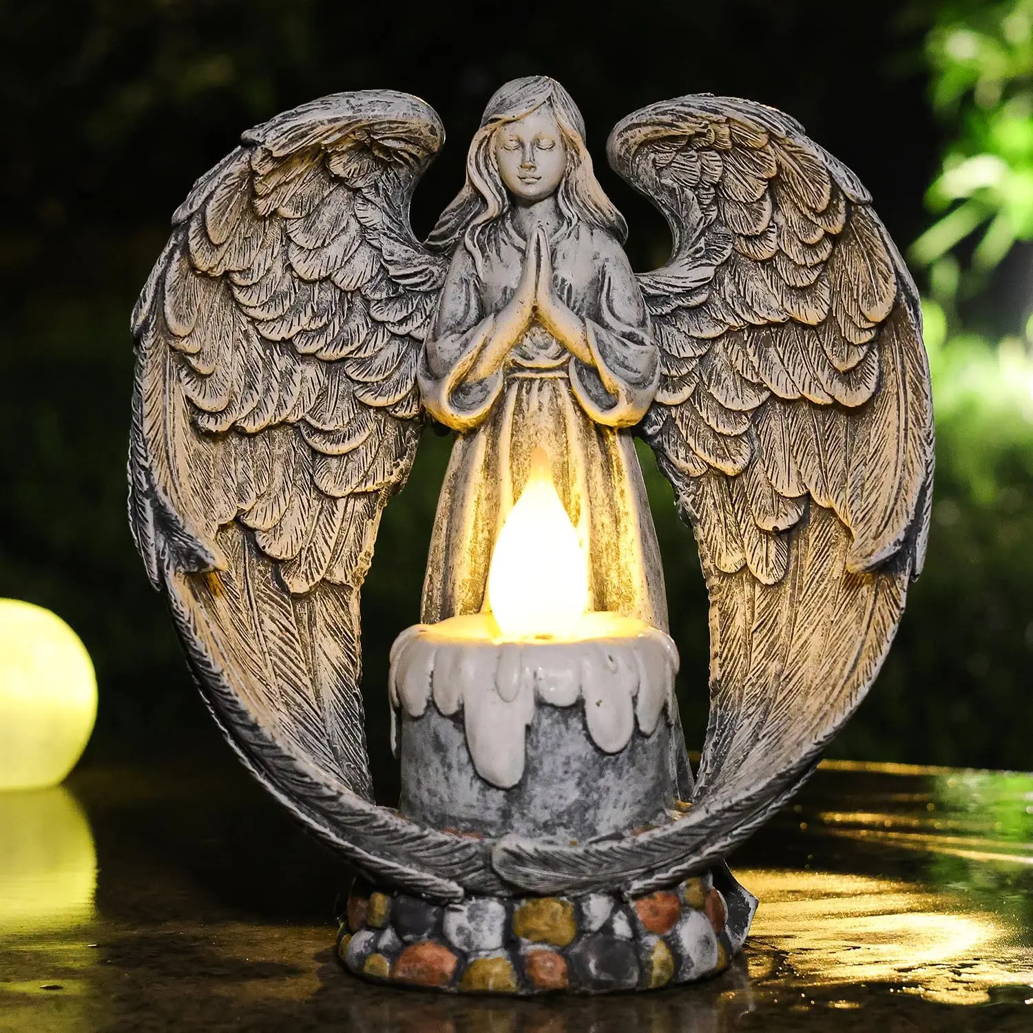 Angel Garden Statues Outdoor Cemetery Decorations for Grave Take The  Praying  Angel Figurine Cemetery Lights Patio Lawn Yard Porch Decorations 10.24 Inch