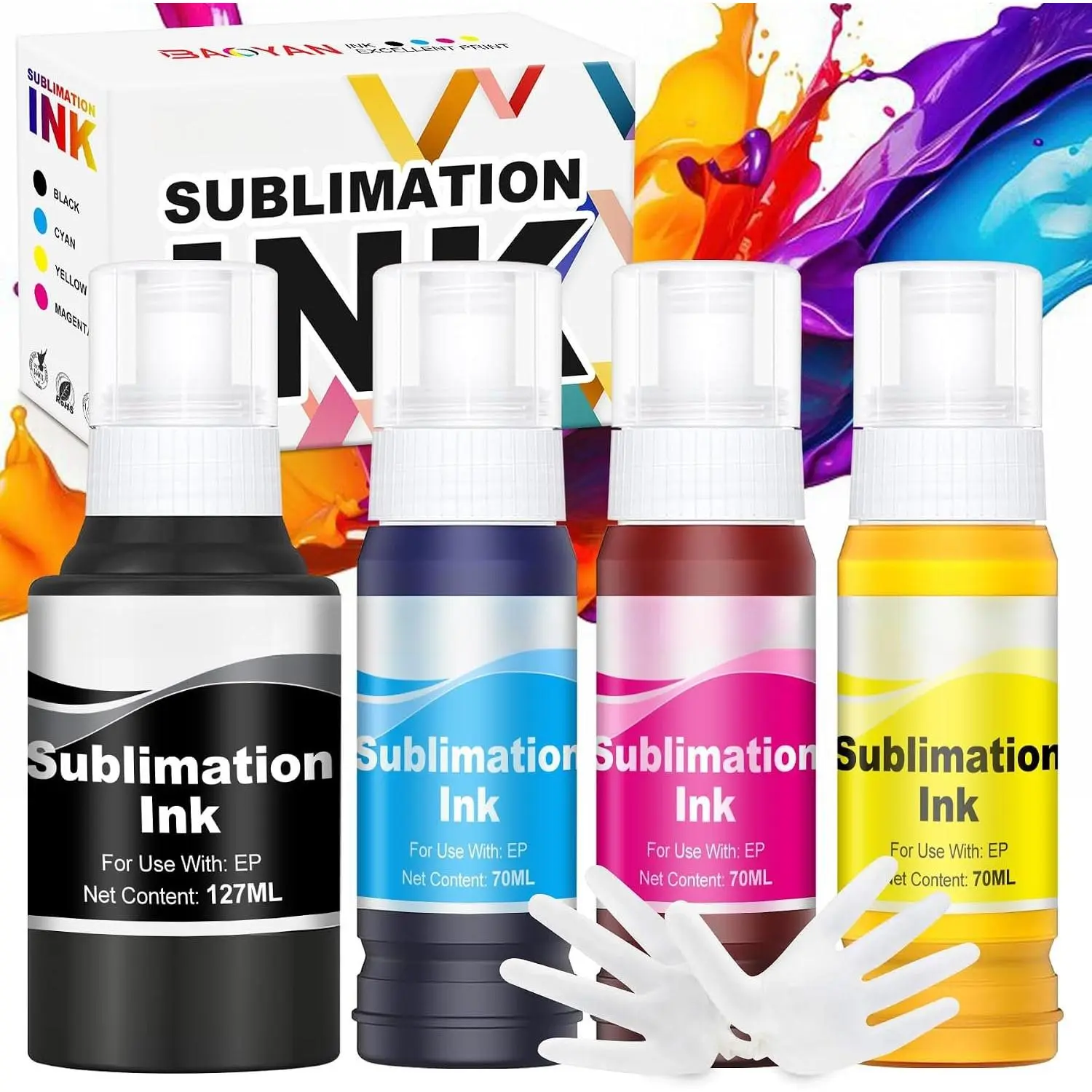 Sublimation Ink Refilled Bottles Compatible for ET-2800 ET2400 ET2720 ET2760 ET2750 ET4800 ET-2803 ET-2850etc.High-Yield Inkjet Printers Heat Press Transfer  Mugs T-Shirts