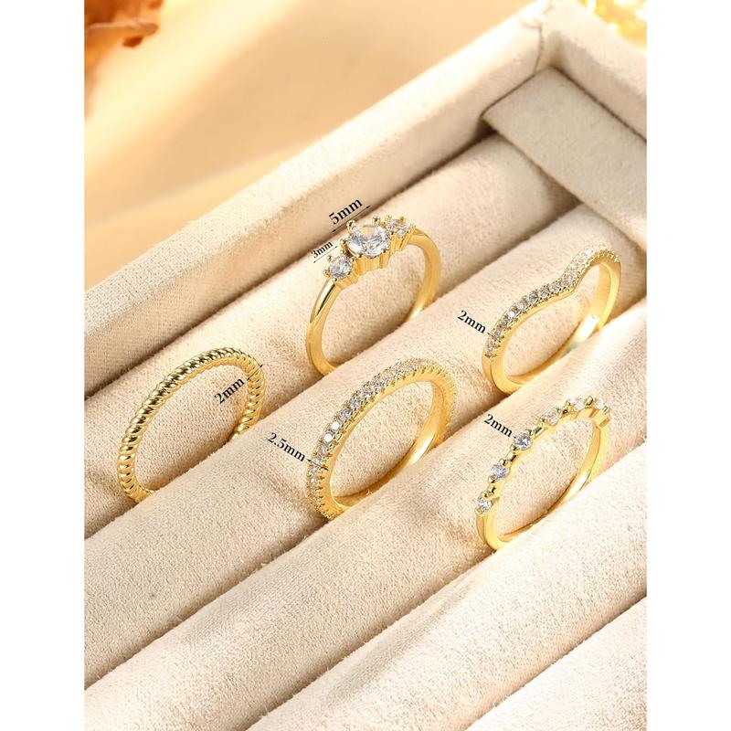 Florideco Stackable Gold Rings for Women 14K Gold Plated Minimalist Non Tarnish Cubic Zirconia Thumb Ring Set Dainty Gold Knuckle Ring Trendy Statement Stacking Rings Set Size 5-10