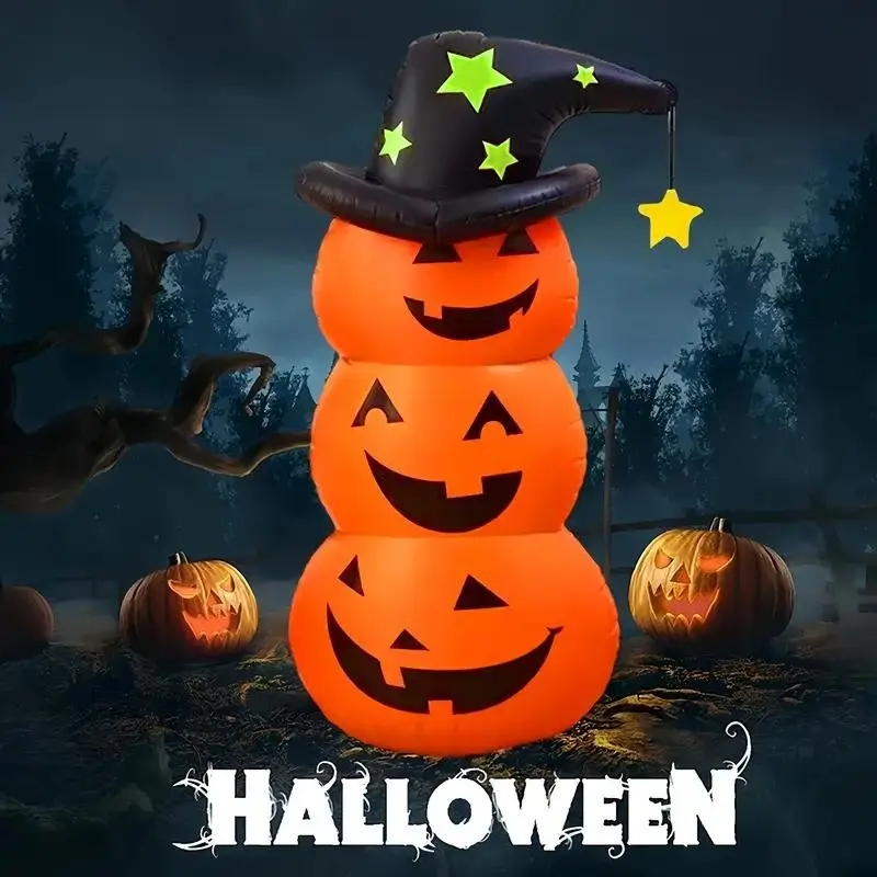 Halloween Giant Pumpkin Decoration Set, Inflatable Jester Hat Stand-Up Decor, Outdoor Halloween Party Supplies