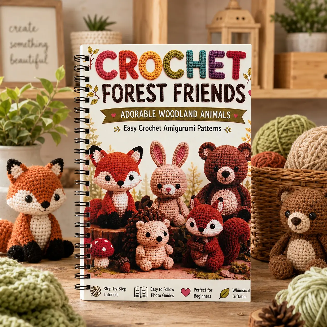 Forest Knitting Companion Book, Cute Forest Animal Patterns, Beginner-Friendly Crochet Guide, DIY Plush Dolls, Perfect Gift for Craft Lovers