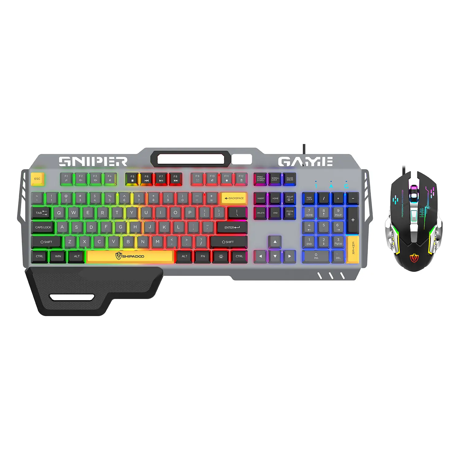 MOBIBLOOM RGB Gaming Keyboard and Mouse Combo - Metal Frame, Wrist Rest, Backlit USB Wired Set, Magnetic Hand Support Typewriter Keyboard for PC Gamers (Non-Bluetooth, Compatible with Office Work, Laptop Computer)