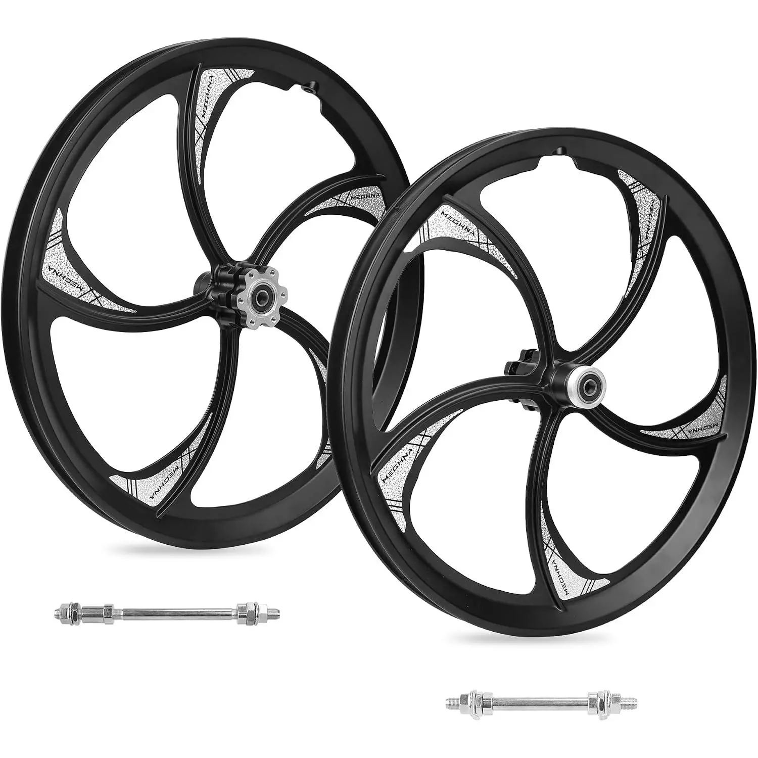 Wheel Set 20 Inch Magnesium Alloy -  Wheels 5 Spokes Rim with Disc  & Freewheel Hub for Single Speed or 6-8 Freewheel Quick Release Axles,for Mountain/Folding/ Bikes