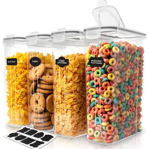 Kitchen Cereal Storage Container Set – 4-Piece 4-Liter (135.2 oz) Sealed Food Storage Containers with Lids, BPA-Free, Cereal Dispensers for Pantry Organization and Storage (Transparent)