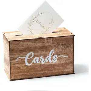 Rustic Wedding Card Box for Reception, Wooden Card Box with Slot for Wedding Decor Party, Birthday, Bridal Shower, Baby Shower and Graduation Party