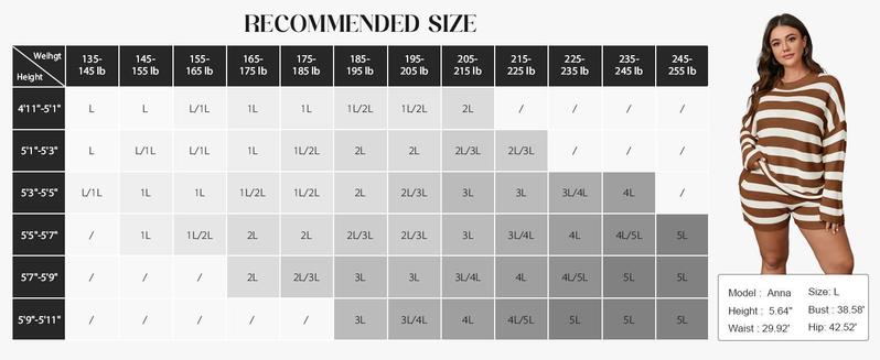 【XL-5XL】Imily Bela Curve Womens Plus Size Lounge Sets Striped Knit 2 Piece Sweater Set Long Sleeve Tops and Shorts Oversized Outfits