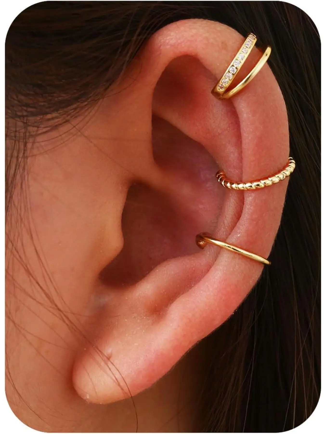 3 Pieces Ear Cuff Earrings for Women Gold/Silver Adjustable Clip On Earrings Fake Earrings Cartilage Helix Wrap Earring Set Fake Piercings Ear Cuffs No Piercing