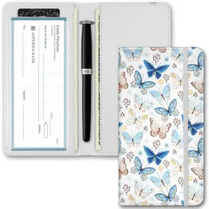 Printed Checkbook Cover, Slim Durable, RFID Blocking Premium Leather Checkbook, Duplicate Checks for Women Men (Butterfly)