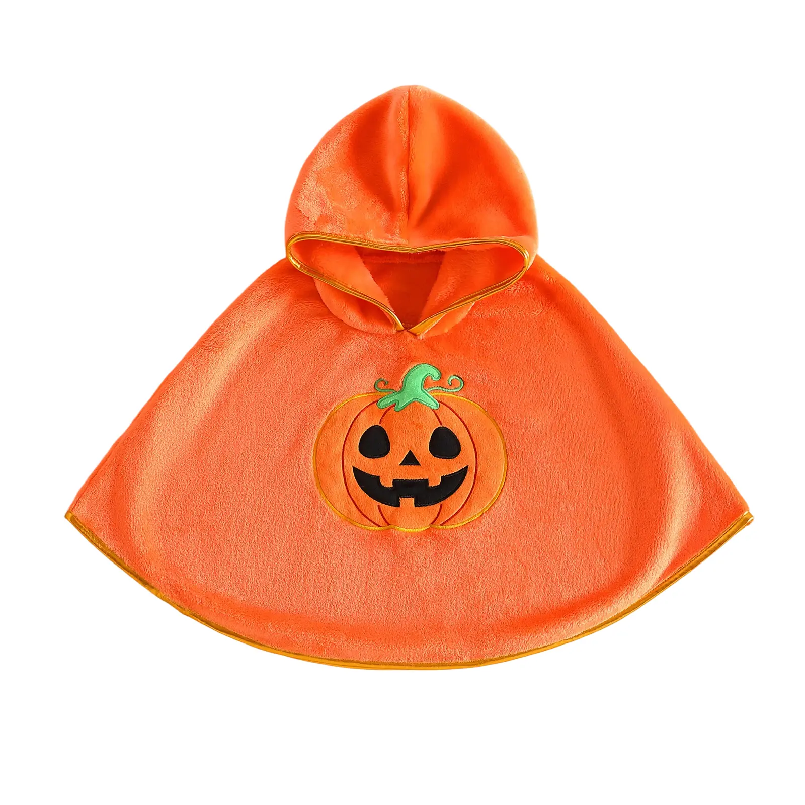 Babamoon Toddler Baby Girl Boy Spooky Halloween Cape Plush Orange Pumpkin Embroidery Hooded Cloak with Gold Trim Festive Poncho Costume