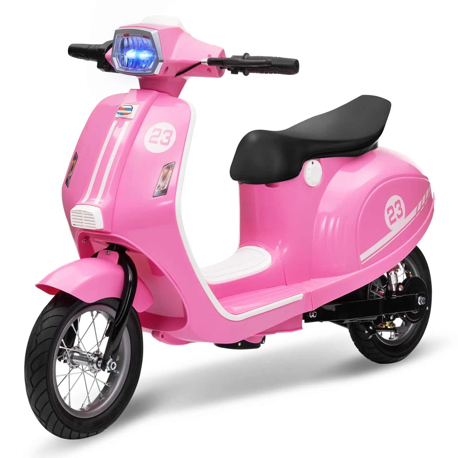 Electric Motorcycle for Ages 8-14 – Ride-On Moped Scooter with Seat, Rear Brake, Twist Throttle, LED Light – Toy Bike for Boys and Girls