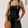 Women's Plain Pocket Shirred Tank Romper, Fashion Casual Square Neck Sleeveless Romper for Daily Outdoor Wear, Summer Outfits 2024, Ladies Clothes for Summer, Square Neck Rompers