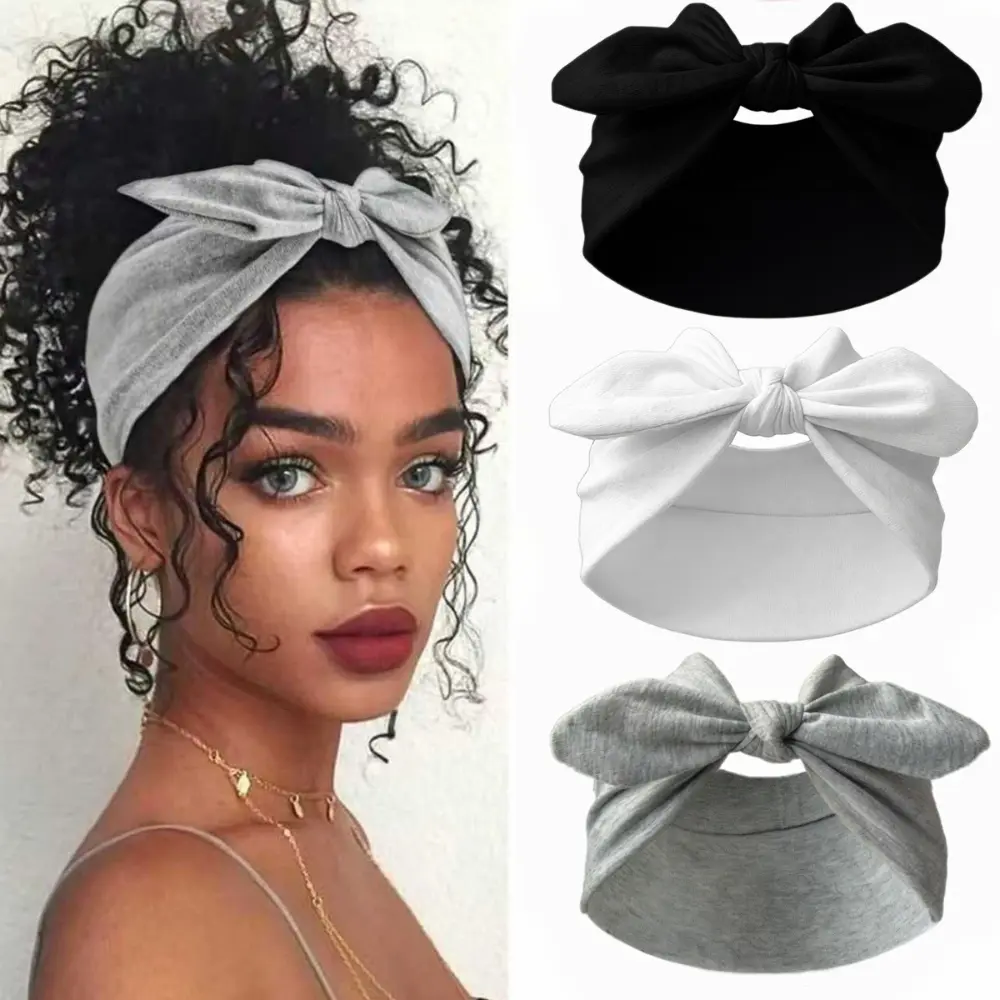 Women's 4-Pack Thick Polyester Plain Wide Rabbit Ear Elastic Ribbon Sports Headbands - Non-Slip, Soft, African Style Hair Accessories for Adults, Daily Wear, Birthday - All Yellow Bunny Earbands for Sports, Fashion, School, Fashion Headband