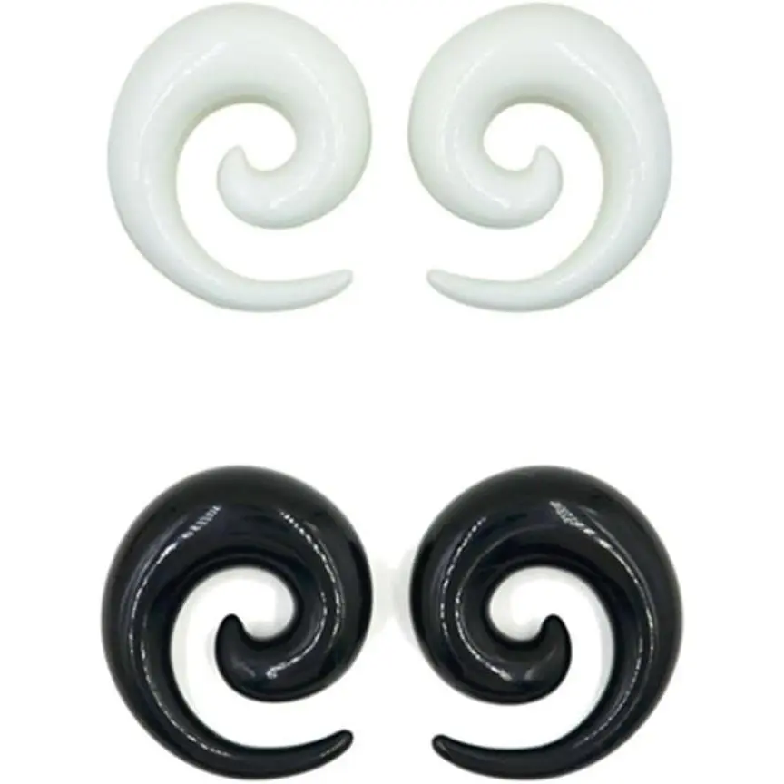 2 Packs of Spiral Tapers Ear Tunnels and Plugs for Women Men Black and White Acrylic Ear Piercing Hanger Gauges Expander Stretching Tunnels Ear Plugs Body Piercings Jewelry(Gift)
