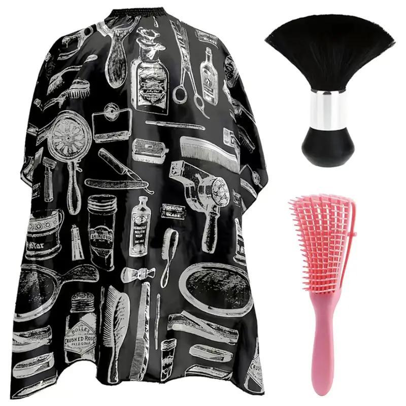 Hair Styling Tool Set (3 Counts/set), Hair Cutting Apron & Hair Brush & Eight Claw Comb, Heatless Styling Tool for Home & Salon Use