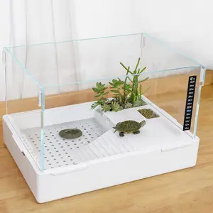 Scratch-Resistant Acrylic Turtle Tank (15.7×11.8×10 Inch) with Water Filter Durable Reptile Habitat for Aquatic Terrestrial Pets Baby Turtles Fish Anti-Scratch Clear Terrarium Aquarium Combo