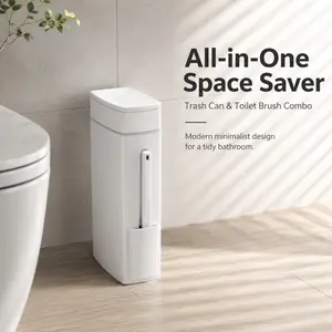 2-In-1 Slim Toilet Brush and Trash Can Set, Hidden Toilet Brush, Space-Saving Corner Bin, Modern Minimalist Look, Keeps Bathroom Neat and Tidy, Bathroom Organizer